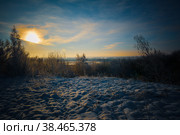 Зимний пейзаж, закат солнца. Стоковое фото, фотограф Виталий Михайлюк / Фотобанк Лори