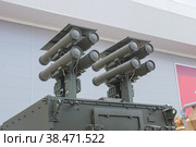 Российский самоходный противотанковый ракетный комплекс «Корнет-ЭМ» на базе шасси «Тайфун-К» на Международном военно-техническом форуме "Армия-2019" в парке "Патриот", вид на ракеты. Редакционное фото, фотограф Малышев Андрей / Фотобанк Лори