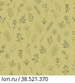 Flowers seamless pattern hand drawn doodle. vector, minimalism, scandinavian, monochrome, trendy colors 2022. simple abstract plants. wallpaper, wrapping paper, textiles, background. Стоковая иллюстрация, иллюстратор Ирина Самойлова / Фотобанк Лори