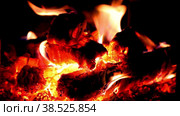 Firewood burning in a fireplace. Стоковое видео, видеограф FotograFF / Фотобанк Лори