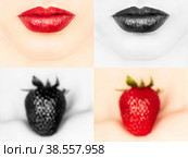 lips with strawberry. Стоковое фото, фотограф Lekcej / Фотобанк Лори