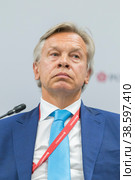 Russia. Saint-Petersburg. XXIII St. Petersburg International Economic Forum 2019. SPIEF 2019 participants. Russian statesman and public figure Alexey Pushkov. Россия. Санкт-Петербург. XXIII Петербургский международный экономический форум 2019. Участники ПМЭФ-2019. Российский государственный и общественный деятель Алексей Пушков. Редакционное фото, фотограф Алексей Смышляев / Фотобанк Лори