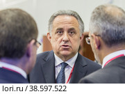 Russia. Saint-Petersburg. XXIII St. Petersburg International Economic Forum 2019. SPIEF 2019 participants. Deputy Prime Minister of the Russian Federation Vitaly Mutko. Россия. Санкт-Петербург. XXIII Петербургский международный экономический форум 2019. Участники ПМЭФ-2019. Заместитель председателя правительства Российской Федерации Виталий Мутко. Редакционное фото, фотограф Алексей Смышляев / Фотобанк Лори