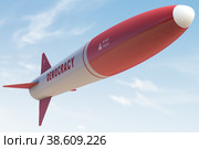 Летящая ракета с надписью "Демократия". Геополитическая и военная тематика. Стоковое фото, фотограф Happyphotons / Фотобанк Лори