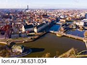 Aerial view of Wroclaw on Oder River with Market Square. Стоковое фото, фотограф Яков Филимонов / Фотобанк Лори