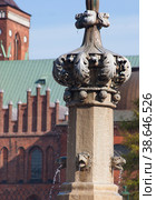 Roskilde, Denmark, fountain on the town hall square. Стоковое фото, фотограф Елена  Попкова / Фотобанк Лори