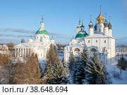 Храмы старинного Спасо-Яковлевского Дмитриева монастыря январским днем. Ростов, Золотое кольцо России (2023 год). Стоковое фото, фотограф Виктор Карасев / Фотобанк Лори