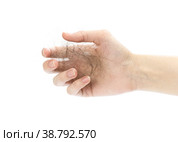 Hand holding a tuft of hair. Close up. Isolated on a white background. Стоковое фото, фотограф Плотников Дмитрий / Фотобанк Лори
