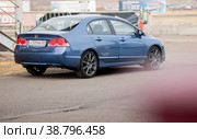KRASNOYARSK, RUSSIA - April 11, 2021: Blue car. Sedan Honda Civic 4D FD1 2007. Beautifull wheels. Редакционное фото, фотограф Плотников Дмитрий / Фотобанк Лори