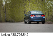KRASNOYARSK, RUSSIA - May 14, 2021: Blue car. Sedan Honda Civic 4D FD1 2007. Beautifull wheels. Редакционное фото, фотограф Плотников Дмитрий / Фотобанк Лори