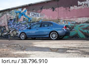 KRASNOYARSK, RUSSIA - March 30, 2022: Blue car. Sedan Honda Civic 4D FD1 2007. Beautifull wheels. Редакционное фото, фотограф Плотников Дмитрий / Фотобанк Лори