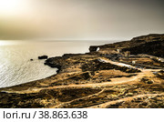 Sea view to Azure window natural arch, now vanished, Gozo island, Malta (2016 год). Стоковое фото, фотограф Сергей Майоров / Фотобанк Лори