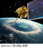 Modern weather satellite at the Earth orbit. Стоковая иллюстрация, иллюстратор Александр Володин / Фотобанк Лори