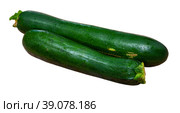 Two fresh green zucchinis on wooden table. Стоковое фото, фотограф Яков Филимонов / Фотобанк Лори