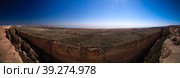 Panorama view to Aral sea from the rim of Plateau Ustyurt near Aktumsuk cape , Karakalpakstan, Uzbekistan. Стоковое фото, фотограф Сергей Майоров / Фотобанк Лори