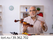 Old male repairman repairing musical instruments at workshop. Стоковое фото, фотограф Elnur / Фотобанк Лори