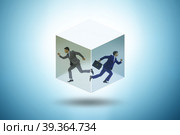 Businessman trapped in transparent glass cube. Стоковое фото, фотограф Elnur / Фотобанк Лори