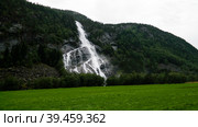 Panoramic view to Vidfossen waterfall at gronsdalslona river, Odda , Norway (2017 год). Стоковое фото, фотограф Сергей Майоров / Фотобанк Лори