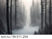 Beautiful frozen northern landscape at sunset during bliszard, AI generated. Стоковое AI-изображение, AI-художник Сергей Старуш / Фотобанк Лори