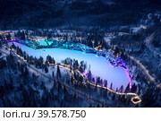 A beautiful view of the illumination of the ruskela mountain park. republic of karelia (2023 год). Редакционное фото, фотограф Николай Титюк / Фотобанк Лори