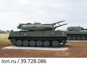 Средняя Ахтуба, Волгоградская область, Россия. Военная техника, самоходная зенитная установка ЗСУ-23-4 Шилка, противовоздушная оборона. (2022 год). Редакционное фото, фотограф Андрей Цыганков / Фотобанк Лори