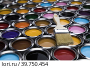 Can with paint and paintbrush. Стоковое фото, фотограф Sebastian Duda / PantherMedia / Фотобанк Лори