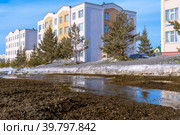 spring streams of snow melting in spring in the middle of houses, Residential area Lesnaya Polyana, Kemerovo, Kuzbass. Стоковое фото, фотограф Дмитрий Коростылев / Фотобанк Лори