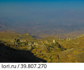 View to Manakha fortress and old city and terrace farming, Yemen (2009 год). Стоковое фото, фотограф Сергей Майоров / Фотобанк Лори
