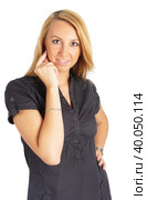 Young pretty woman over white background. Стоковое фото, фотограф Сергей Буторин / Фотобанк Лори