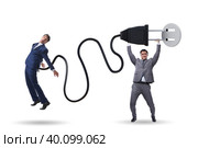 Businessman being powered by electric power. Стоковое фото, фотограф Elnur / Фотобанк Лори