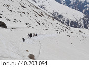 Laborer reopening Kedarnath trek locked by snowfall. Стоковое фото, фотограф Devendra Rawat / Фотобанк Лори