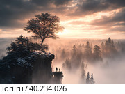 Beautiful frozen northern landscape at sunset during bliszard, AI generated. Стоковое AI-изображение, AI-художник Сергей Старуш / Фотобанк Лори