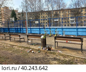 Место для отдых во дворе жилых домов на 16-ой Парковой улице. Район Северное Измайлово. Город Москва (2023 год). Редакционное фото, фотограф lana1501 / Фотобанк Лори