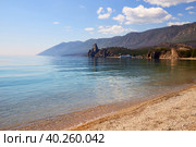 Sandy bay on a summer day. Beautiful view of Cape Kolokolny, sandy beach. Стоковое фото, фотограф Виктория Тельминова / Фотобанк Лори