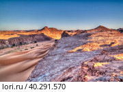 Aerial Panoramic landscape near Boukkou lake group of Ounianga Serir lakes at the Ennedi, Chad. Стоковое фото, фотограф Сергей Майоров / Фотобанк Лори