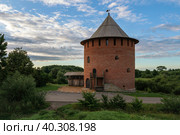 Alekseevskaya (White) Tower on a summer morning, Veliky Novgorod, Russia. Стоковое фото, фотограф Ula Ulachka / Фотобанк Лори