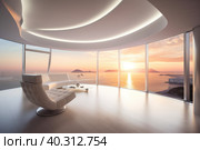 A architectural view to comfortable futiristic living room. AI generative image. Стоковое AI-изображение, AI-художник Сергей Старуш / Фотобанк Лори
