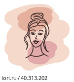 Young woman portrait. design template in minimal linear style. Minimalistic modern art. Abstract illustration. Poster and t-shirt print. Beauty concept. Стоковая иллюстрация, иллюстратор Ирина Самойлова / Фотобанк Лори