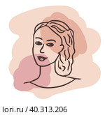 Young woman portrait. Vector design template in minimal linear style. Minimalistic modern art. Abstract illustration. Poster and t-shirt print. Beauty concept. Стоковая иллюстрация, иллюстратор Ирина Самойлова / Фотобанк Лори