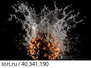 Pineapple falls into clear water on a dark background. Стоковое AI-изображение, AI-художник Ярославский Максим / Фотобанк Лори
