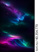 Colorful space landscape of a planet in a distant star system. Generative AI. Стоковое AI-изображение, AI-художник Mixail59 / Фотобанк Лори