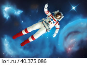 Cosmonaut in outer space. April 12 - Cosmonautics Day. Стоковое AI-изображение, AI-художник Сергей Елизарьев / Фотобанк Лори