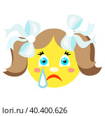 Smiley girl cries. Icons on a white background. Стоковая иллюстрация, иллюстратор Владлена Горбунова / Фотобанк Лори