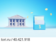 Digital money exchange. Operations in the banking system. Cryptocurrency transactions. Moving coins from bank to bank. Banking services. Keeping money in the bank. Deposit. Стоковая иллюстрация, иллюстратор Alexander / Фотобанк Лори