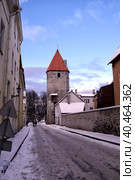 City streets in the center of Tallinn in the early morning in winter (2014 год). Стоковое фото, фотограф Анна Кривицкая / Фотобанк Лори