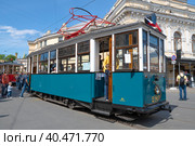 Старый советский трамвай МС-2 (Моторный стальной -2, 1931г.в.) на международном транспортном фестивале SPb TransportFest (2023 год). Редакционное фото, фотограф Виктор Карасев / Фотобанк Лори