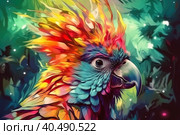 Close-up portrait of a colorful parrot. Generative AI. Стоковое AI-изображение, AI-художник Юрий Поздников / Фотобанк Лори