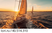 A couple of sailboats sailing on a body of water. Generative AI image. Стоковое AI-изображение, AI-художник Сергей Старуш / Фотобанк Лори