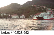 Boka Kotor Adriatic Sea, Verige Strait Kamenari Lepetane Ferry Line Trajekt. Ferryboat for passenger, cargo and vehicles. Tourism and business in Montenegro. Maritime transport coastal. August 16 2022. Стоковое видео, видеограф Юлия Петровская / Фотобанк Лори