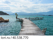 Wooden pier on south china sea in vietnam (2023 год). Стоковое фото, фотограф Татьяна Терехина / Фотобанк Лори